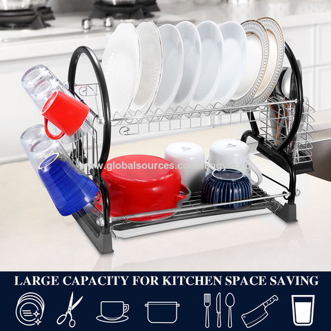 Buy Wholesale China Dish Drying Rack 2-tier Compact Kitchen Dish Rack  Drainboard Set Cutting Board Holder For Kitchen For Glass & 2-tier Dish  Drying Rack For Glass at USD 4.81