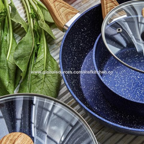 Forged Aluminium Non-stick Cookware Set Blue Marble Coated - CNPOCOCINA