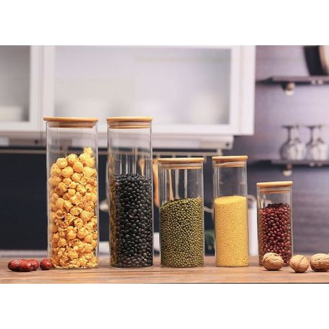 Tarro de vidrio borosilicato con tapa de bambú para alimentos - Ideal para almacenamiento y conservación