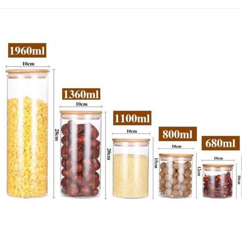 Tarro de vidrio borosilicato con tapa de bambú para alimentos - Ideal para almacenamiento y conservación