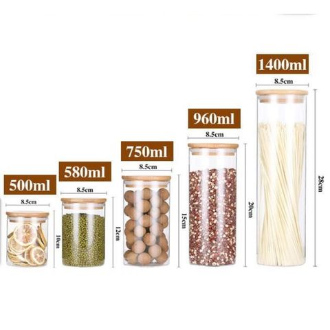 Tarro de vidrio borosilicato con tapa de bambú para alimentos - Ideal para almacenamiento y conservación