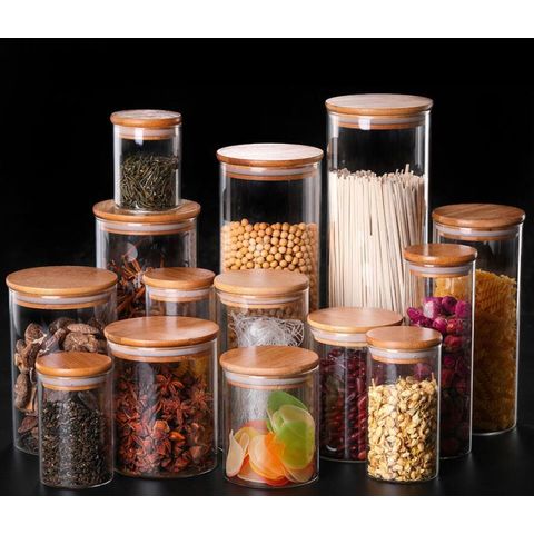 Tarro de vidrio borosilicato con tapa de bambú para alimentos - Ideal para almacenamiento y conservación