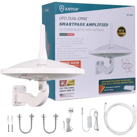 Digital TV Antenna, 380 Miles Indoor Amplifier Signal Booster Long Range  HDTV Antenna Support 4K 1080P UHF VHF Free Local Channels with 13.4ft Coax