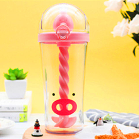 Plastic Straw Cup With Cartoon Design And Rope, Cute Bear Shaped Water  Bottle For Outdoor Use