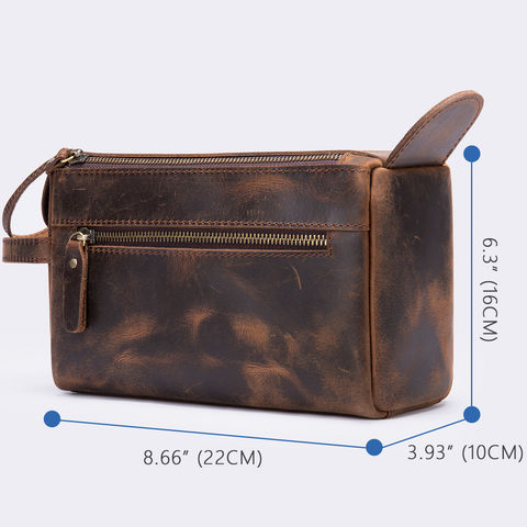 Luxury Brand Cosmetic Bag Men Crazy Horse Leather Large capacity Toiletry  Bag Travel Portable Storage Wash Organizer Makeup Bag