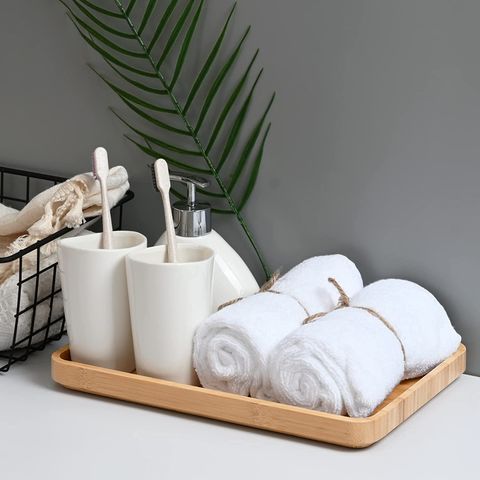 Bathroom Vanity Tray Turntable, 10 inch Bamboo Decorative Tray for