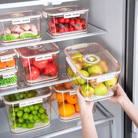 Refrigerator Storage Box 4/6 Grid Food Vegetable Fruit Storage Box Fridge  Organizer Drain Basket Meat