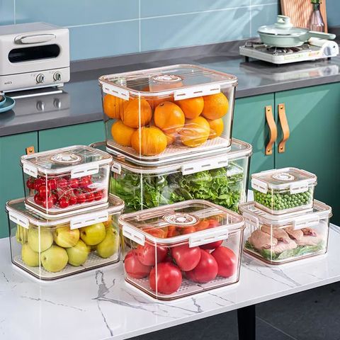 Refrigerator Storage Box 4/6 Grid Food Vegetable Fruit Storage Box Fridge  Organizer Drain Basket Meat