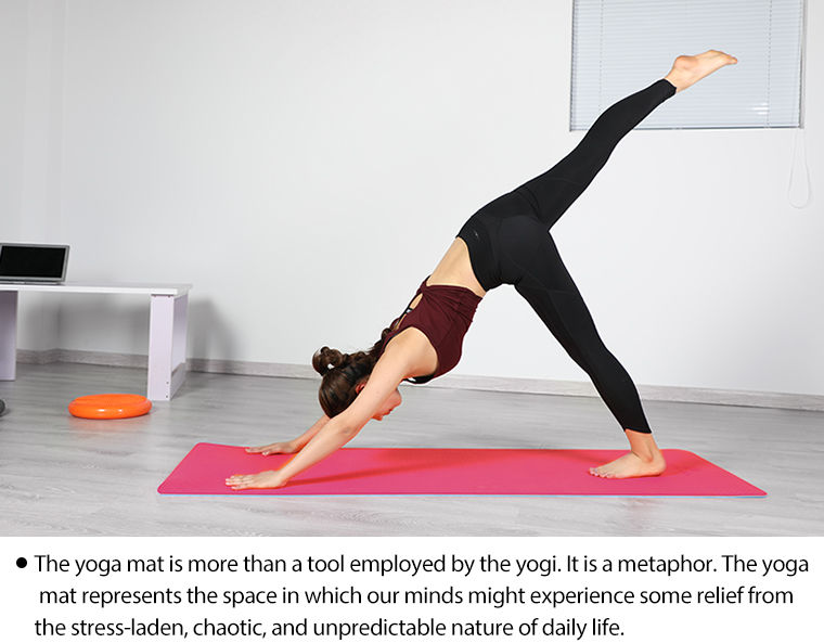 The yoga mat is a metaphor. It represents the space in which our minds  might experience some relief from the stress-laden, chaotic, and