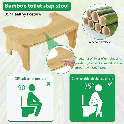 Tabouret De Toilettes Pliable En Bambou,Marche Pied Wc Reglable