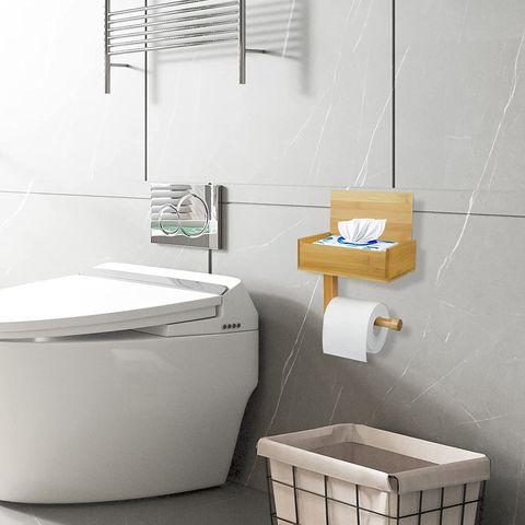 Bamboo Bathroom Toilet Tissue Paper Roll Holder with Shelf Wall Mounted -  China Holder and Paper price