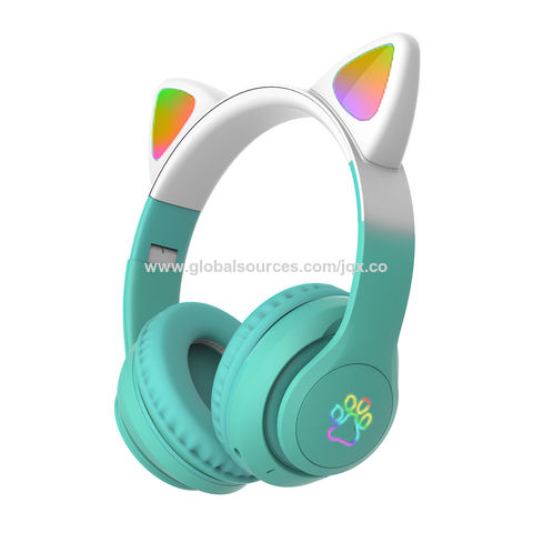 Comprar Auriculares inalámbricos con Oreja de Gato, cascos Bluetooth 5,0,  casco de música estéreo RGB, teléfono móvil con micrófono, regalo para  niños