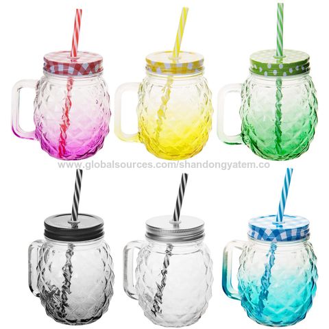 500ml Glass Bottle Glass Jar with Handle with Metal Lid with Straw - China  Glass Bottle with Handle, Glass Bottle Ananas Shape