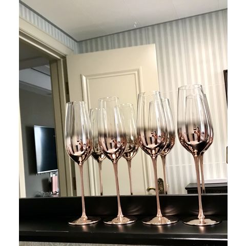 Radiant Rose Gold Etched Wedding Champagne Flutes