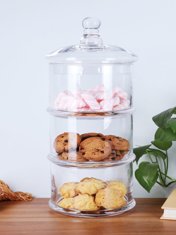 1/2/3/4 Tier Stackable Glass Apothecary Jar Kitchen Candy Cookie Storage  Containers with Lid