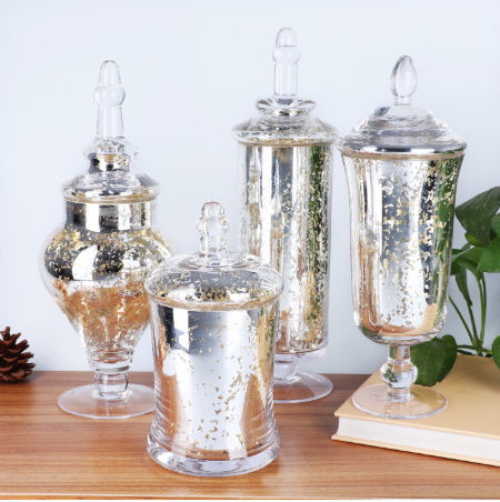 MyGift Set of 3 Clear Glass Apothecary Jar Sets / Kitchen Storage