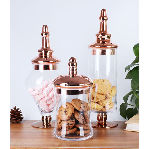 MyGift 4 Pcs Clear Glass Apothecary Jars With Metallic Copper-Tone