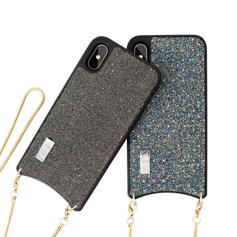 For iPhone 13 14 Pro Max 12 11 Bling Glitter Wallet Crossbody Chain Strap  Case