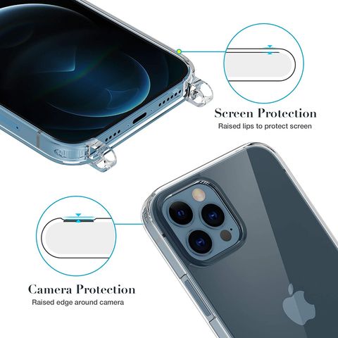 Caka Funda transparente compatible con iPhone 13 Pro Max, compatible con  iPhone 13 Pro Max con correa cruzada ajustable para el cuello, funda para