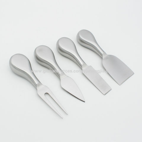 4pcs Cheese Knife Set Bamboo Handle Steel Slicer Knives Fork Spatula Cutlery