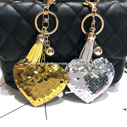 Rhinestone Heart Shape Keychains Glitter Crystal Heart Key Rings Bling  Crystal Key Chain Leather Bag Charm For Women Girls