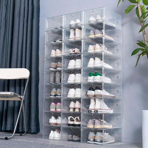 Caja de zapatos transparente plegable de 6 capas, organizador de  almacenamiento de zapatos apilable a prueba de polvo, armario de alta  calidad