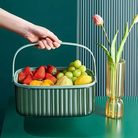 Vegetable Washing Basket, 2-in-1 Drain Colander Set Stackable Plastic Fruit  Baskets Kitchen Food Strainer for Soak, Wash, Drain-M