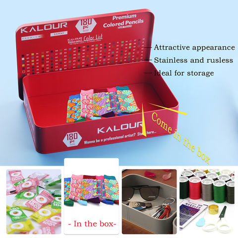 Set de 180 lápices de colores para niños, sets de arte, papelería, lápices de colores al óleo en caja de lata para artistas y principiantes