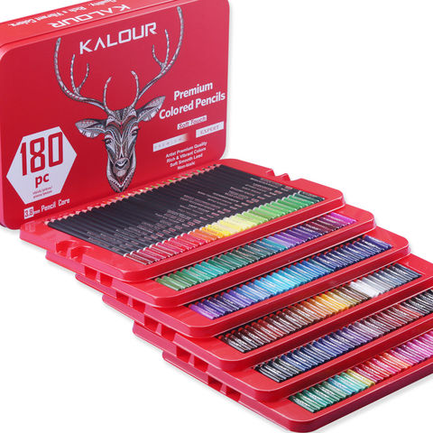 Set de 180 lápices de colores para niños, sets de arte, papelería, lápices de colores al óleo en caja de lata para artistas y principiantes