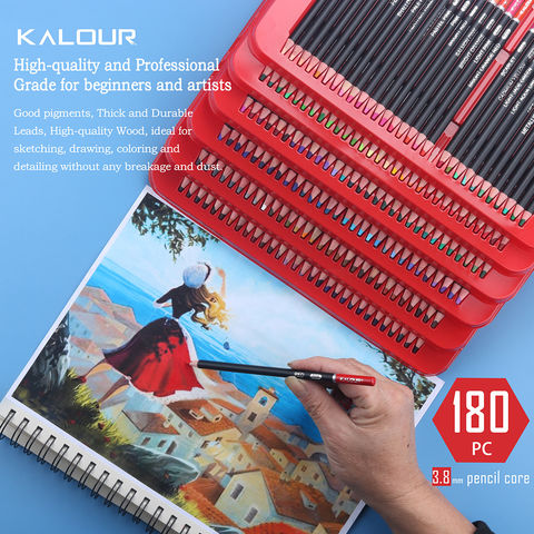 Set de 180 lápices de colores para niños, sets de arte, papelería, lápices de colores al óleo en caja de lata para artistas y principiantes