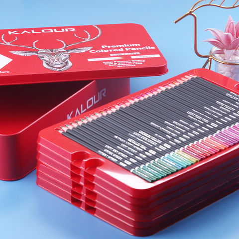 Set de 180 lápices de colores para niños, sets de arte, papelería, lápices de colores al óleo en caja de lata para artistas y principiantes