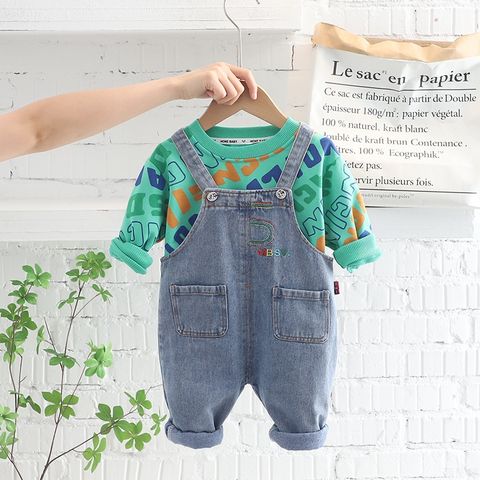 Costume bébé garçon en coton à manches longues col chemise denim bretelles  pantalon