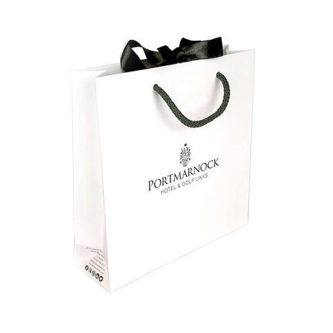 100x White Paper Black String Handled Paper Bag Thick 250g