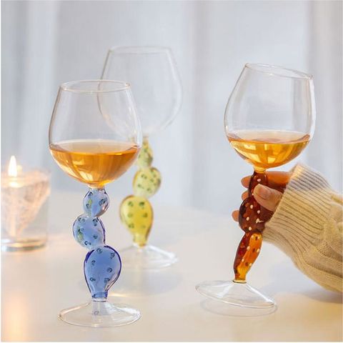 Pink Wine Glasses Nordic, Colored Stem Glass Cups, Blue Stem Glass