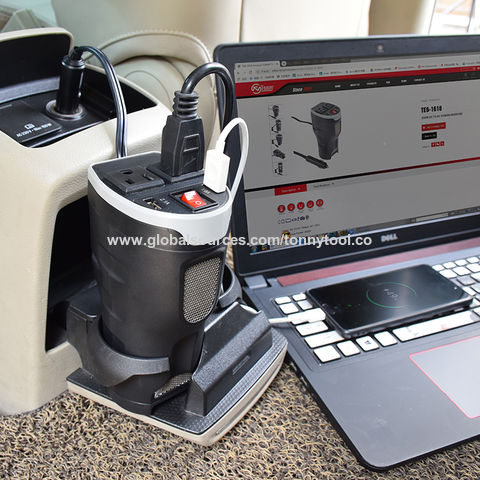 Convertisseur de Puissance 200W DC 12V vers 120V AC avec Support de Gobelet et Double Ports USB - Onduleur Voiture
