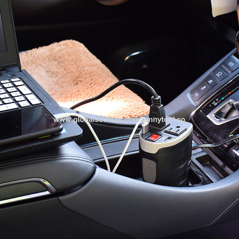 Convertisseur de Puissance 200W DC 12V vers 120V AC avec Support de Gobelet et Double Ports USB - Onduleur Voiture