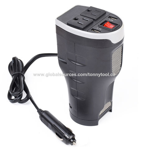 Convertisseur de Puissance 200W DC 12V vers 120V AC avec Support de Gobelet et Double Ports USB - Onduleur Voiture