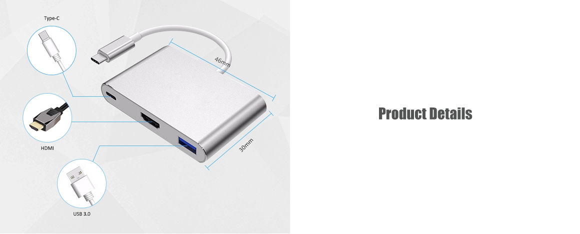 3 in 1 Type C To HD MI-Compatible USB 3.0 Charging Adapter Hub For Mac Air Pro Huawei Mate10 Samsung S8 Plus