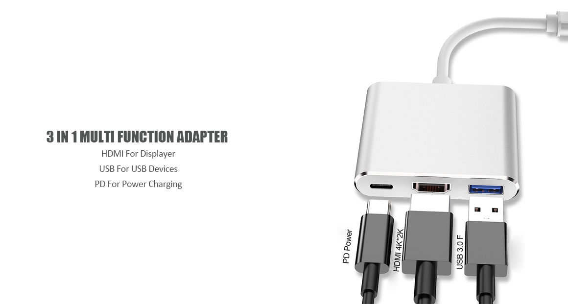 3 in 1 Type C To HD MI-Compatible USB 3.0 Charging Adapter Hub For Mac Air Pro Huawei Mate10 Samsung S8 Plus