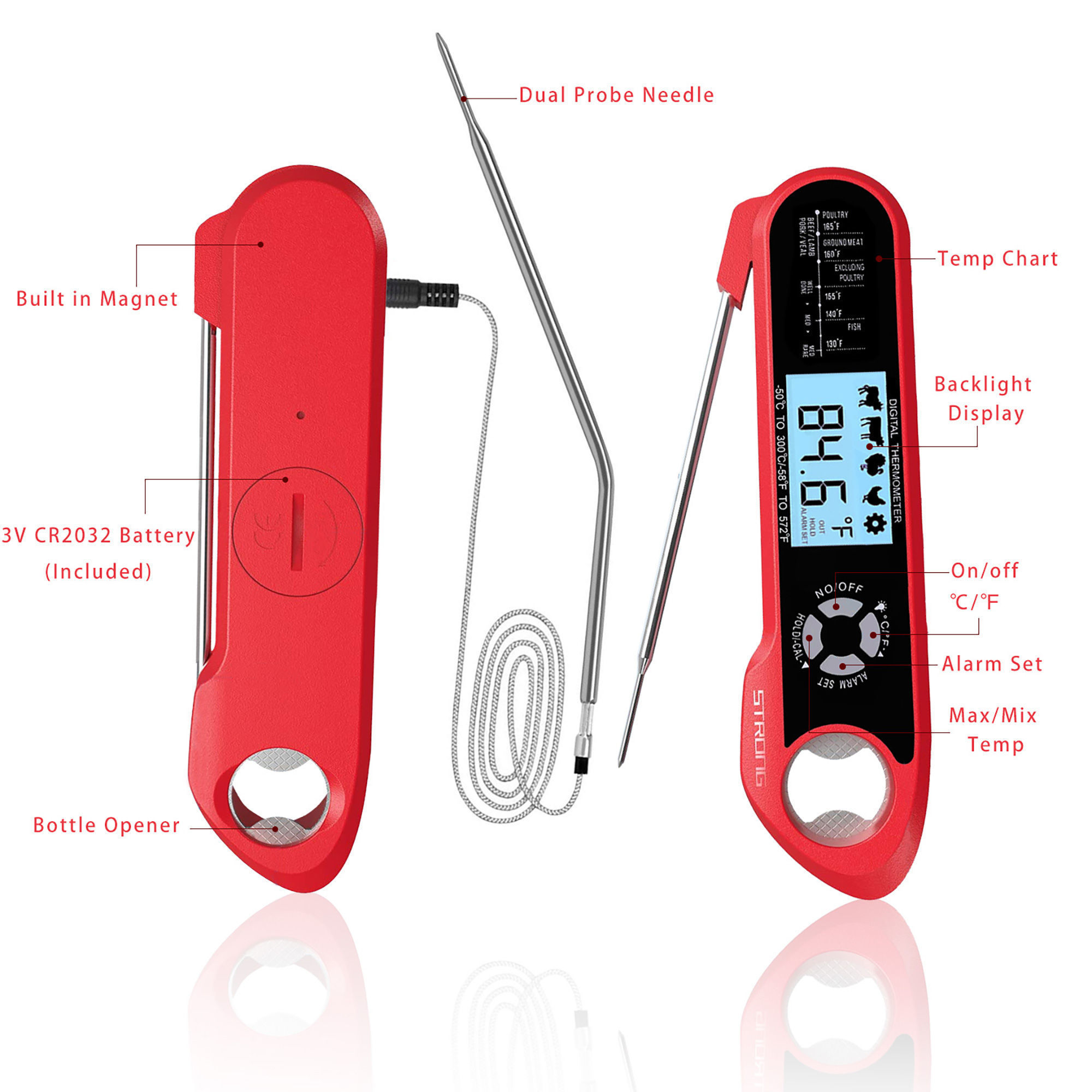 Snoky Digital Meat Thermometer Instant Read, 2-in-1 Dual Probe Food Co –  DealJock