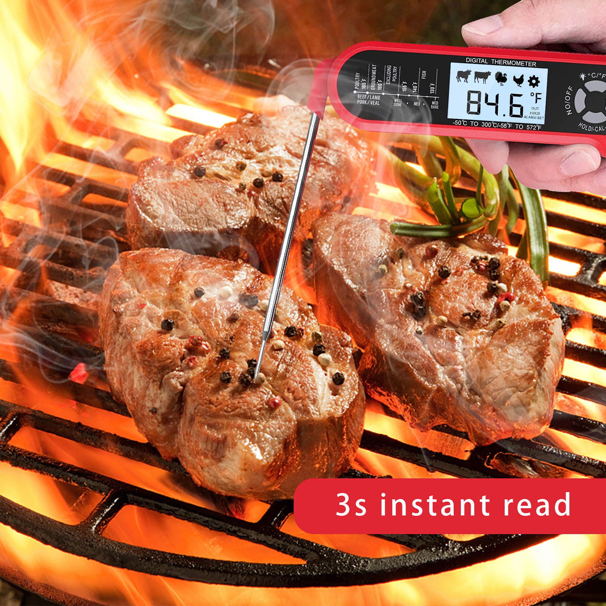 1pc Digital Food Thermometer with long Instant Read Probe for BBQ