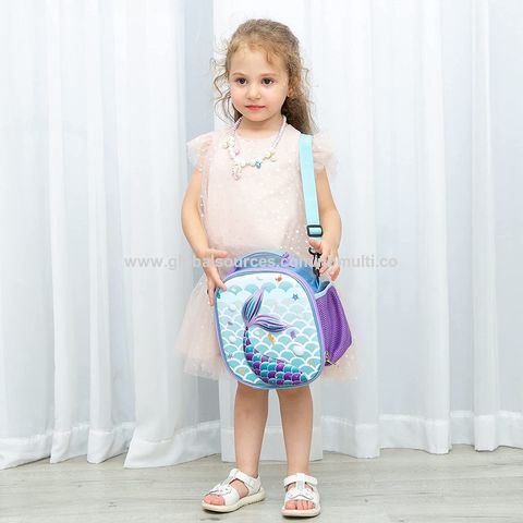 Saco de almoço impermeável isolado 3D de sereia por atacado para piquenique escolar de meninas