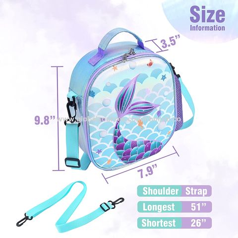 Saco de almoço impermeável isolado 3D de sereia por atacado para piquenique escolar de meninas