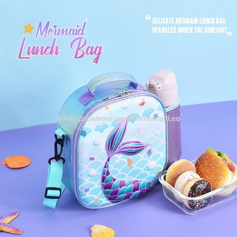 Saco de almoço impermeável isolado 3D de sereia por atacado para piquenique escolar de meninas