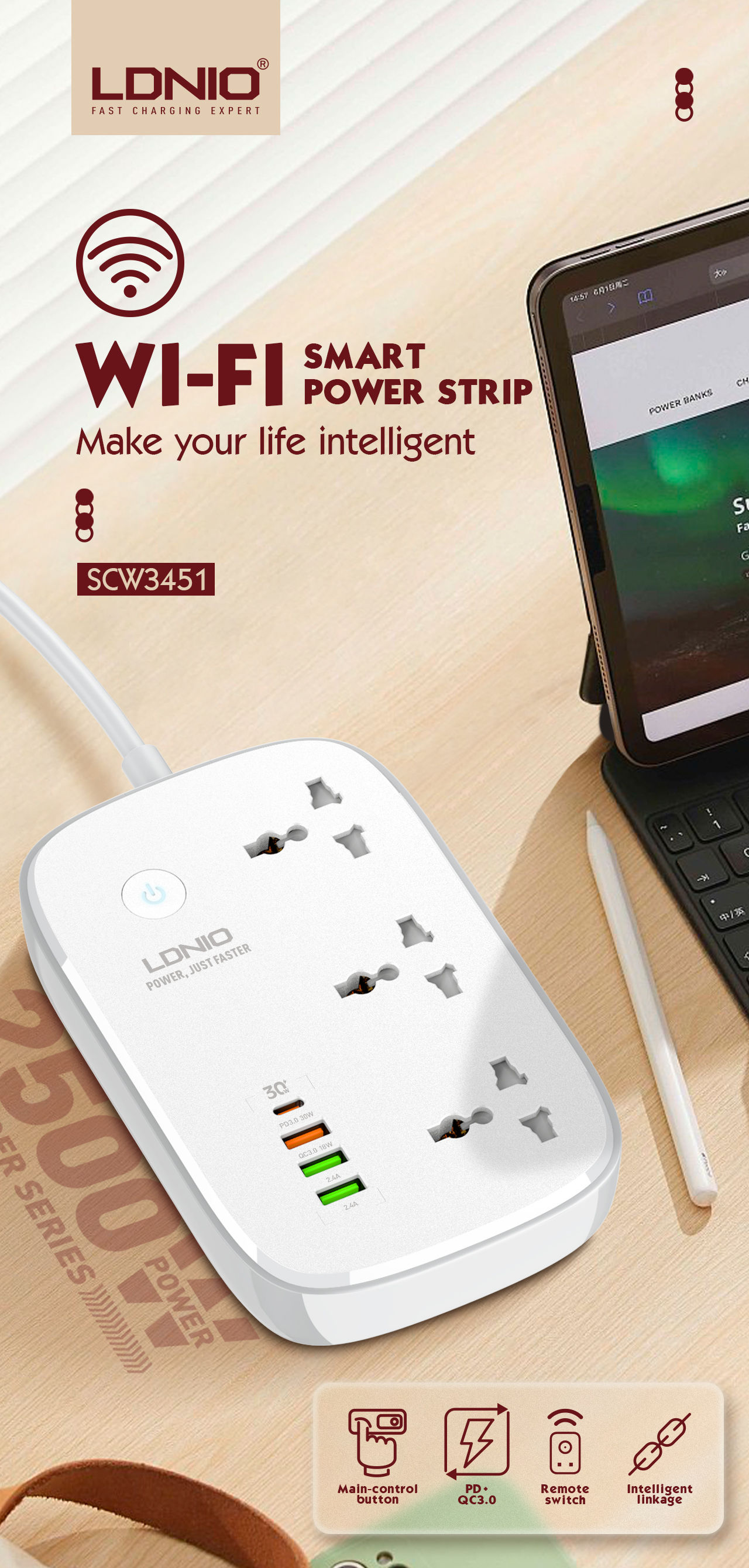 Buy Wholesale China Ldnio Scw3451 Wifi Power Socket Tuya App Remote Control  Wireless Smart Power Socket Pd & Qc Wireless Power Strip & Wifi Power Strip  at USD 11.97