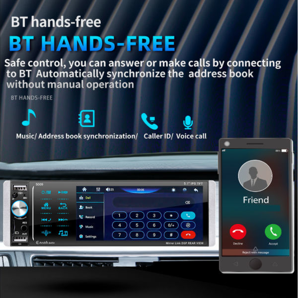 Rimoody 1 Din Car Stereo MP5 Player With Bluetooth And Touchscreen – 9" Double Din Receiver, USB, Mirror Link For Android & IPhone