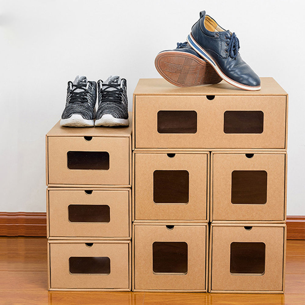 Caja de almacenamiento de zapatos de papel kraft, soporte para zapatos,  estuche de exhibición de zapatos de montaje de bricolaje, a prueba de  polvo