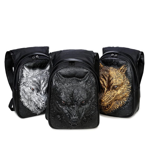 3d black wolf pu 2025 leather backpack