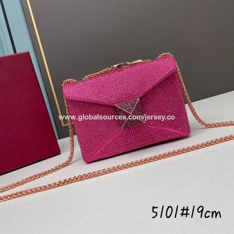 Fuschia Pink Crystal Embellished Evening Clutch Bag 