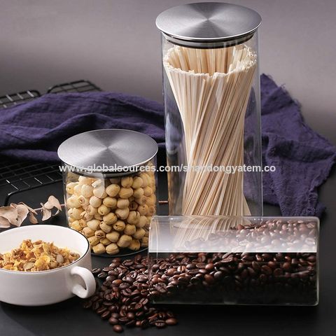 Comprar Tarros de vidrio para almacenamiento de alimentos de 70 onzas,  juego de 3 recipientes grandes para alimentos con tapas herméticas de  madera de bambú para pasta, nueces, harina y botes de